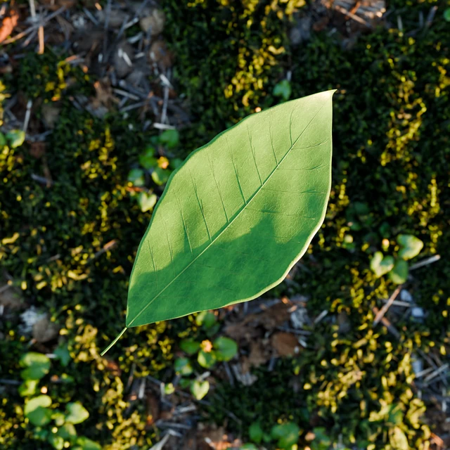 Included citrus leaf with branching veins, varied green pigment and fine surface texture